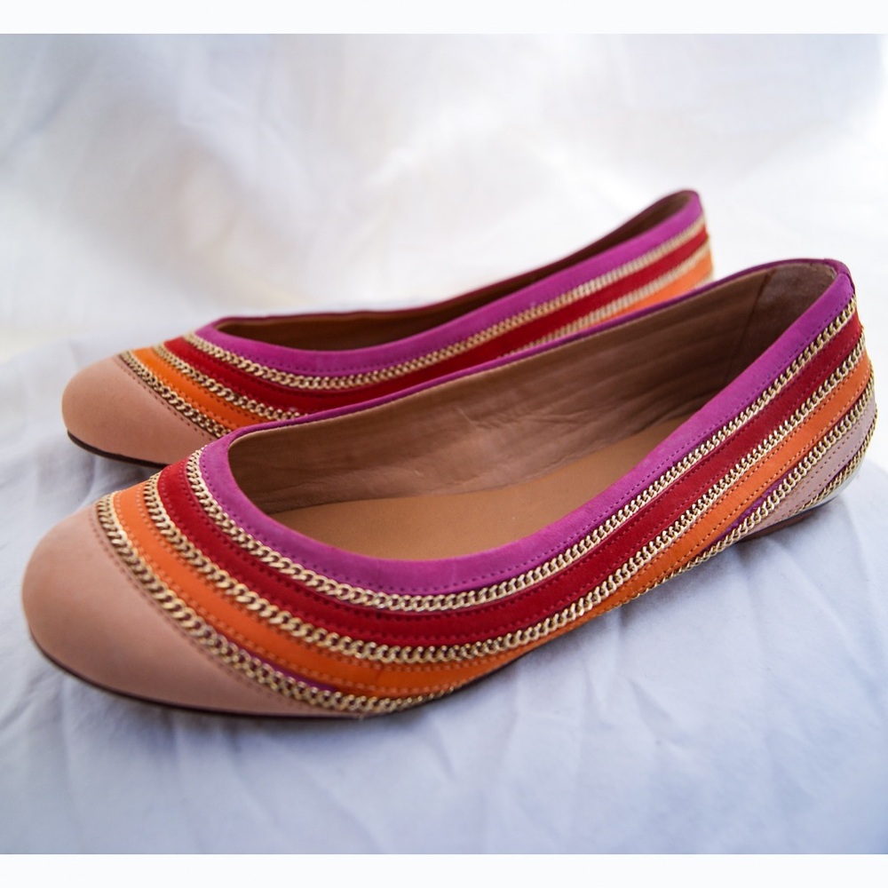 Schutz Leather Colorblock Pink & Orange Womens Ballet Flats